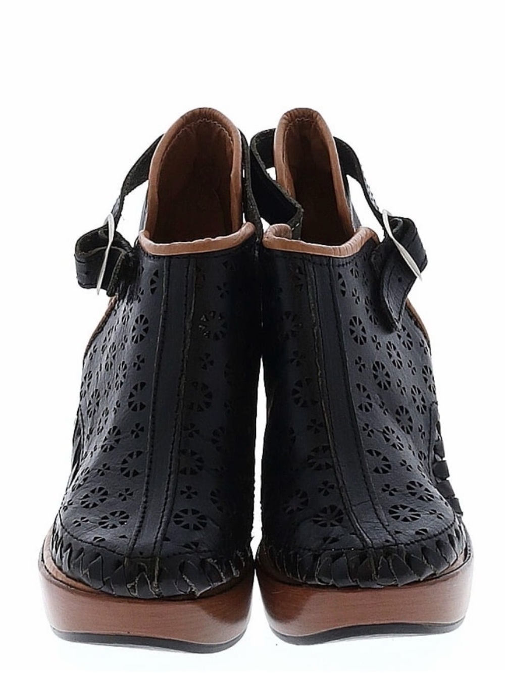 Black Perforated Leather Clog Mules with Buckle